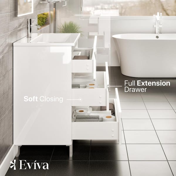Eviva Joy 28 in. W x 18 in. D x 20.5 in. H Freestanding Single Sink Bath Vanity in White with White Porcelain Top