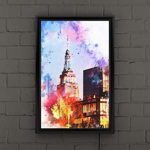 "NYC Watercolor - At Top of the Empire" by Philippe Hugonnard Framed with LED Light Cityscape Wall Art 24 in. x 16 in.
