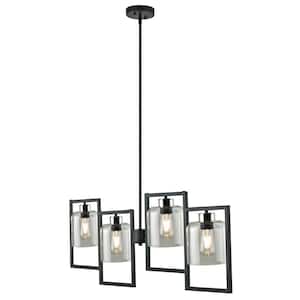 4-Light Chandelier with Frames, Black Finish and Brushed Nickel Accents