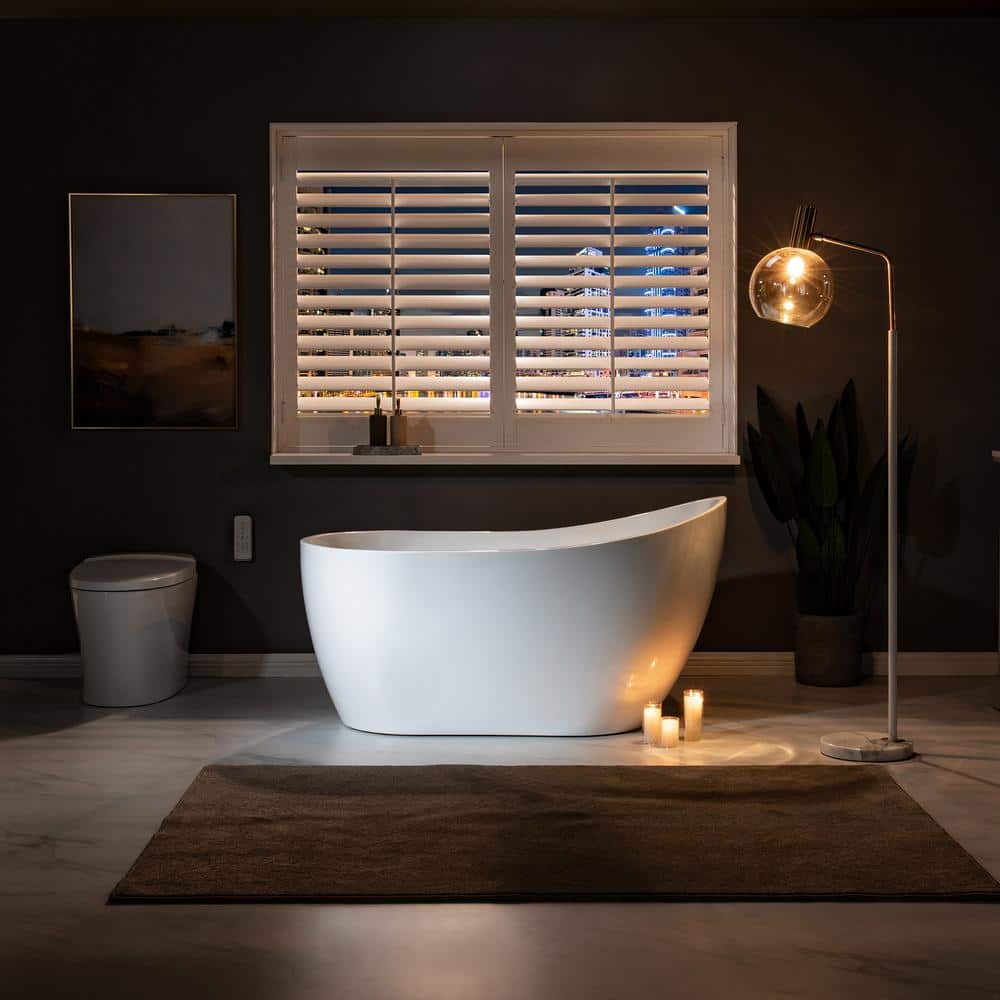 54" White Acrylic Freestanding Slipper Soaking Tub with Matte Black Trim