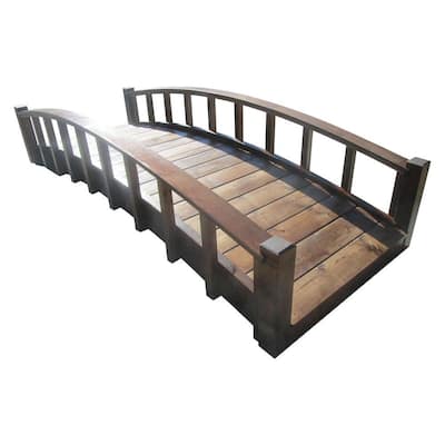 8 ft. Japanese Wood Garden Moon Bridge with Arched Railings - Treated