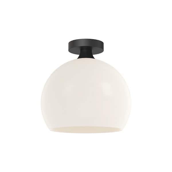 ALORA MOOD Castilla 12 in. 1 Light 60-Watt Matte Black/Opal Matte Glass Flush Mount