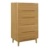 Alternative angle view of a caramelized bamboo 5-drawer chest.