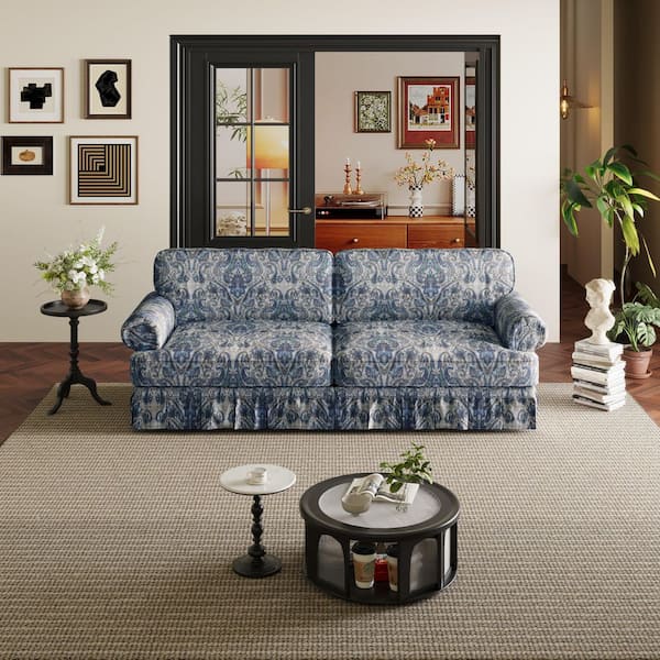 Polibi 74 in. Square Arm Chenille Rectangle Sofa in Blue (Seats 3