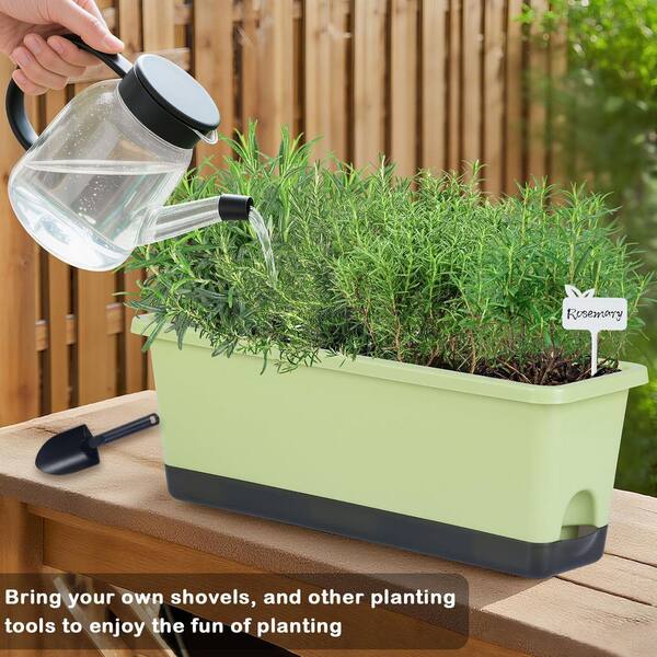 Self Watering Window Box Planter 17 in. L x 5.1 in. W x 6 in. H 4-Pack  Rectangle Light Green Indoor Outdoor Plastic OF076PH033 - The Home Depot