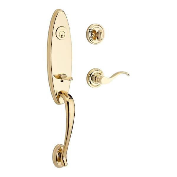 Baldwin Reserve Chesapeake Single Cylinder Lifetime Polished Brass Door Handleset with Curve Left-Handed Lever and Round Rose