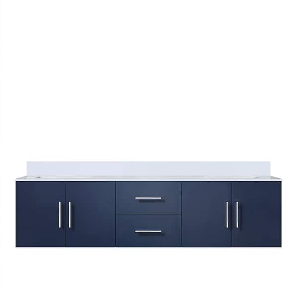 Geneva 72 in. W x 22 in. D Navy Blue Double Bath Vanity and White Quartz Top