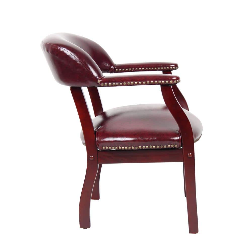 Elegant Mahogany Wood Finish Captain's Chair in Black Vinyl