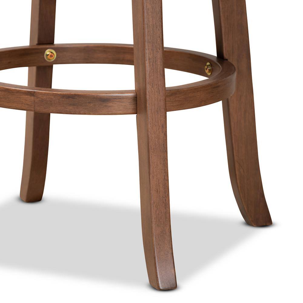 Adams Walnut Brown Swivel Bar Stools with Grey Upholstery, Set of 2