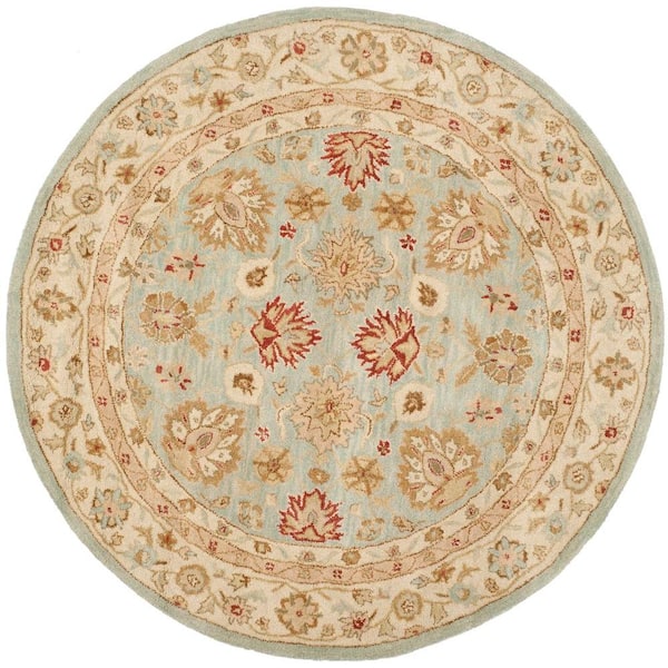 SAFAVIEH Antiquity Grey Blue/Beige 10 ft. x 10 ft. Round Border Area Rug