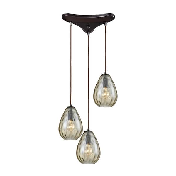 Titan Lighting Lagoon 3-Light Triangle Pan in Oil Rubbed Bronze Pendant with Champagne Plated Water Glass