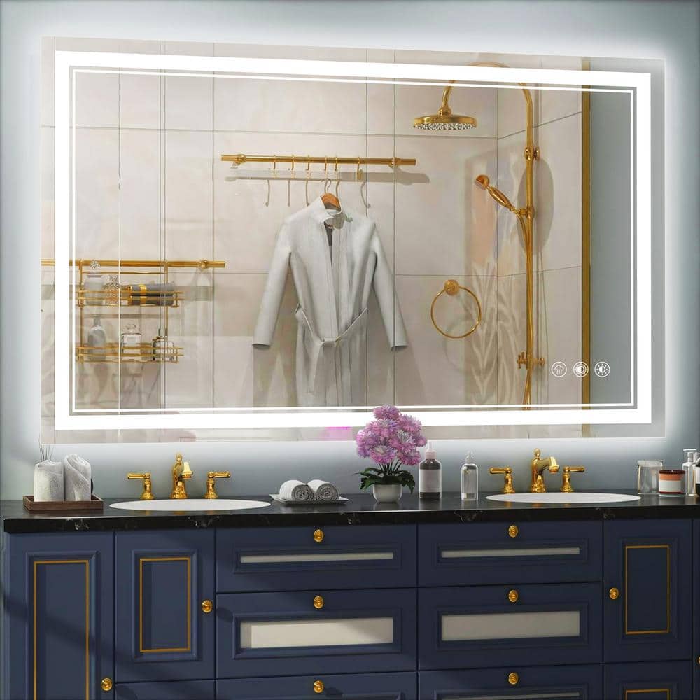 48 in. W x 28 in. H Rectangular Wall Mount Frameless Led Bathroom Vanity Mi