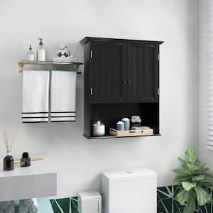 23.5 in. W x 8 in. D x 28 in. H Black Bathroom Storage Wall Cabinet Wooden Medicine Cabinet Storage Organizer
