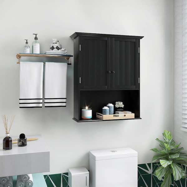 23.5 in. W x 8 in. D x 28 in. H Black Bathroom Storage Wall Cabinet Wooden Medicine Cabinet Storage Organizer