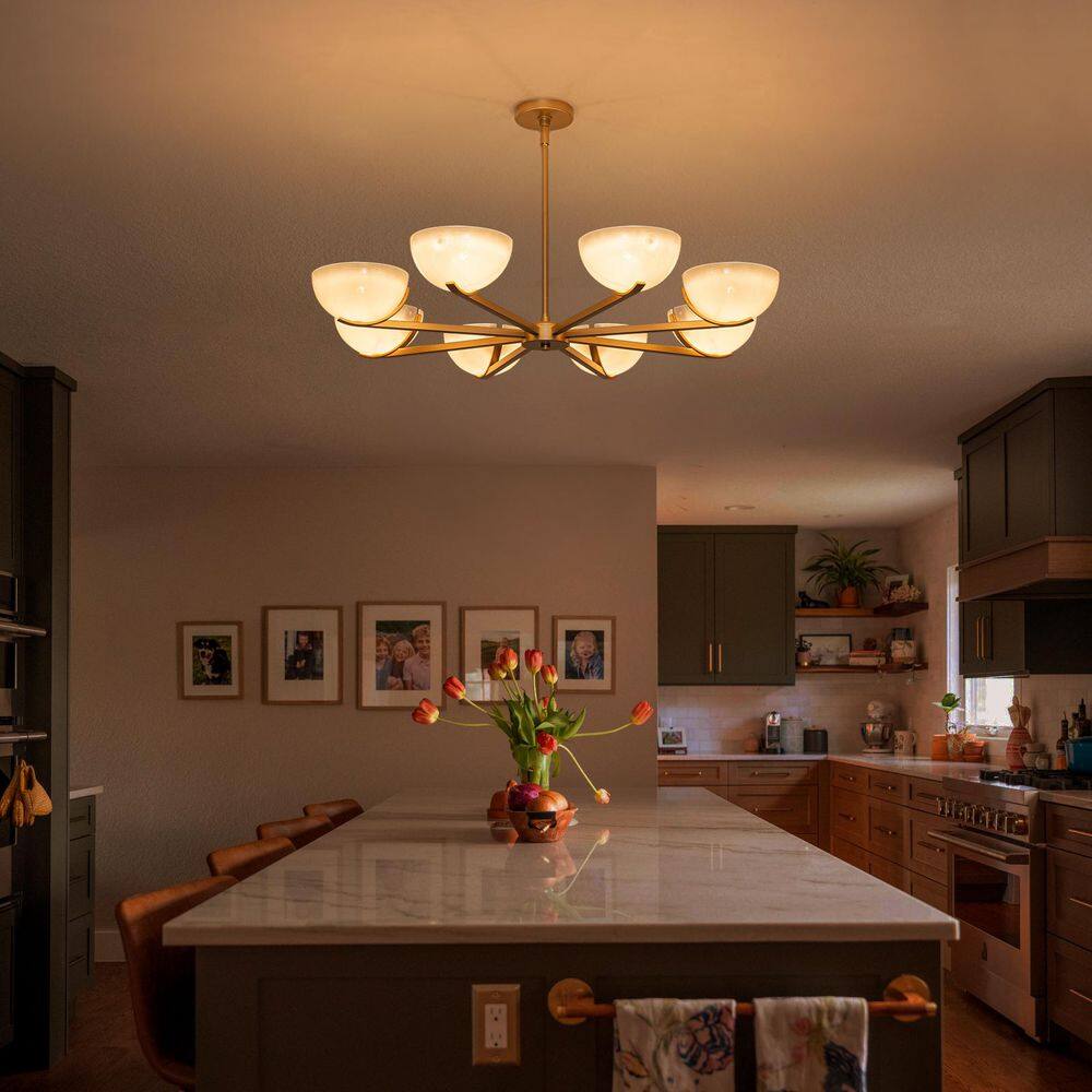 40 in. 8-Light Large Gold Branched Chandelier with Gradient White Semi-Circle Glass Shades price history on PriceWatchPro