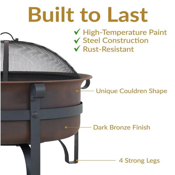 Sunnydaze 29 in. Round Steel Wood Burning Fire Pit with Cauldron
