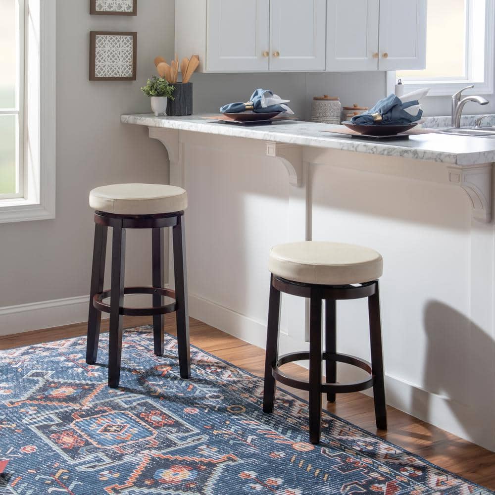 Maya Transitional Swivel Backless Barstool in Brown Faux Leather