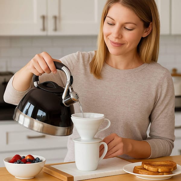 Creative Home Triumph 14-Cup Black Stainless Steel Stovetop Tea