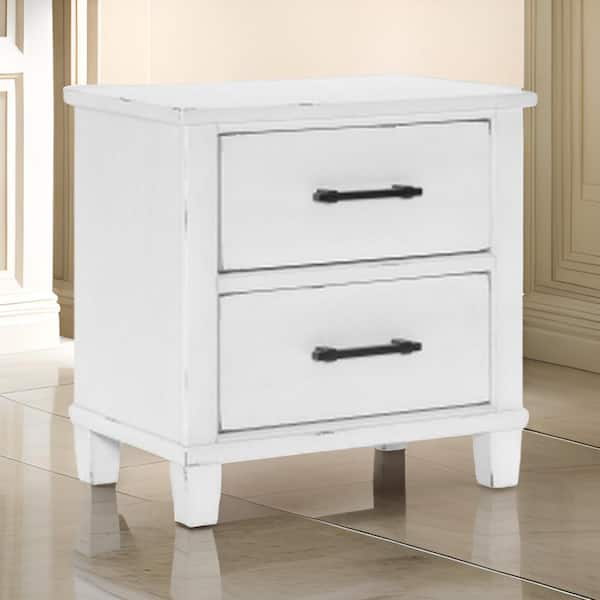 Benjara 27 in. White and Black 2-Drawers Wooden Nightstand