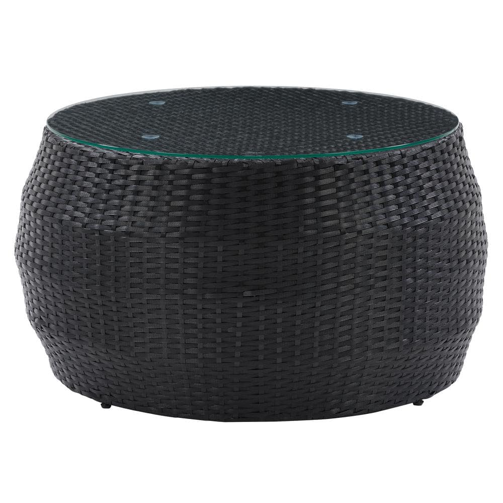 Parksville Rattan Round Patio Coffee Table - Black - CorLiving