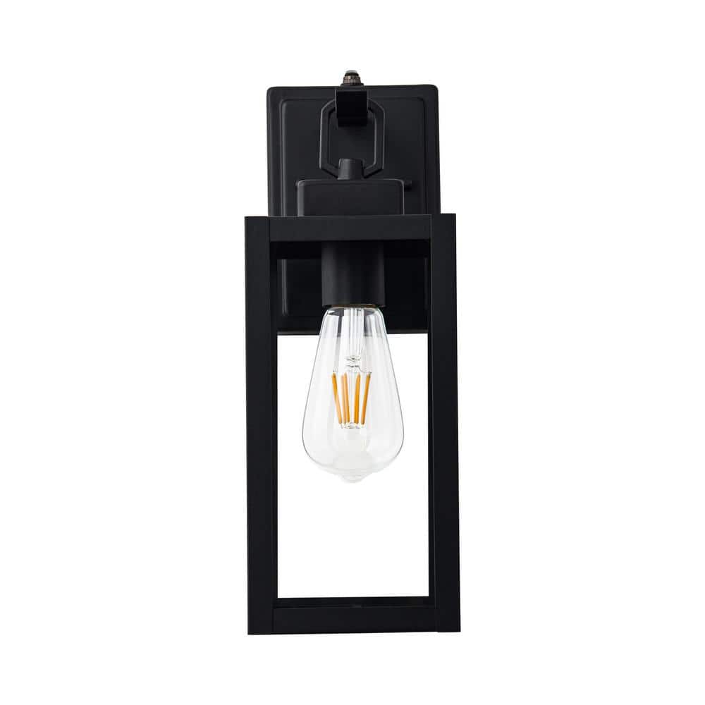 Matte Black Rectangular Metal Lantern Sconce with Clear Glass
