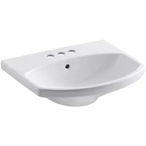 Elmbrook 7.6875 in. Pedestal Sink Basin in White with 4 in. Centerset Faucet Holes
