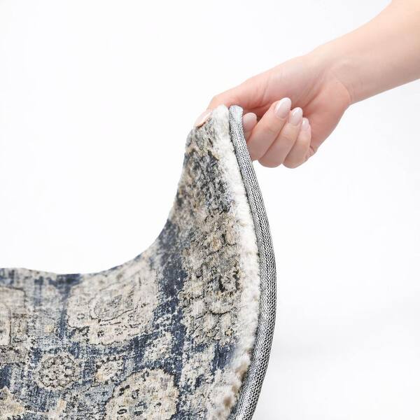 Dream Shag Premium Machine Washable Abstract ADS634 Navy 8 ft. x 8 ft. Round Rug