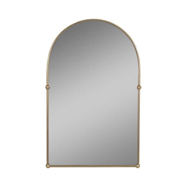 Gold 24 in. W x 38 in. H Arch Iron and Wood Wall Mirror with Knobs