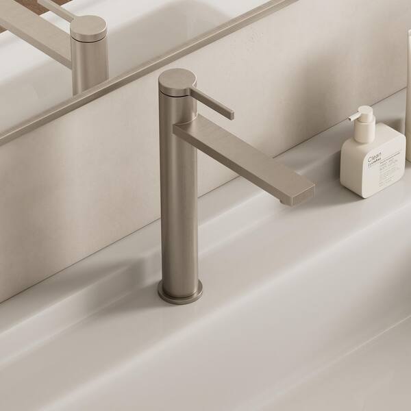 TINIAN Single Handle Vessel Sink Faucet with Pop-up Drain in Brushed Nickel