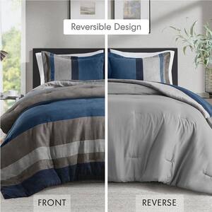 Boulder Stripe 2-Piece Blue Twin/Twin XL Pieced Faux Suede Comforter Set