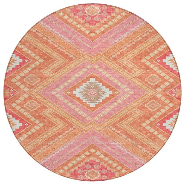 Addison Rugs Chantille Machine Washable Indoor/Outdoor Abstract ACN1010 Coral 8 ft. x 8 ft. Area Rug
