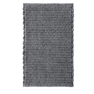 24 in. W. x 40 in. 100% Gray Cotton Chenille Chain Stitch Bathroom Rug with Non-Skid Backing