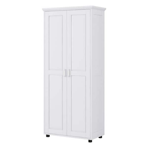 29.25 in. W x 14.60 in. D x 71.25 in. H White Wood Linen Cabinet Storage Cabinet with Adjustable Shelves