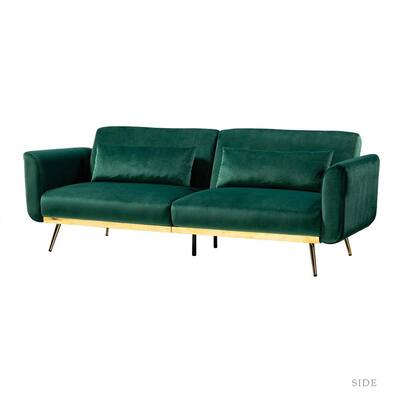 Adonine Green Velvet Sleeper Sofa with Split Back