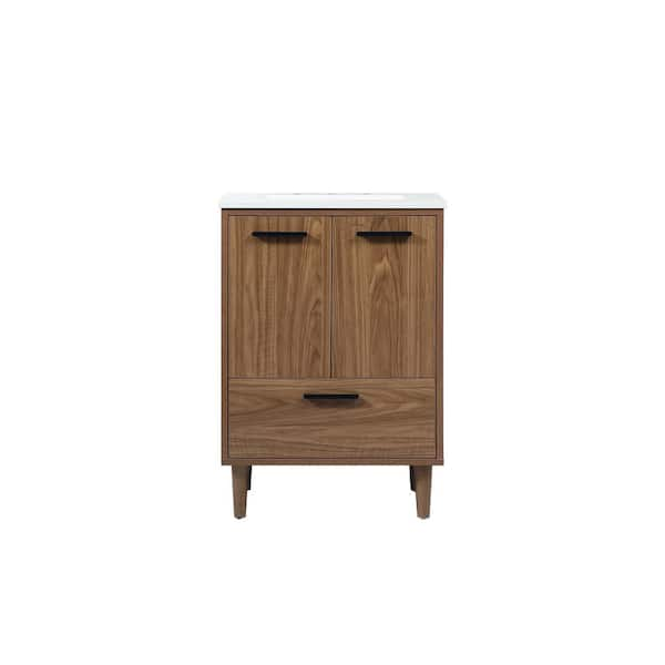 Timeless Home 24 in. W x 19 in. D x 34 in. H Bath Vanity in Walnut ...