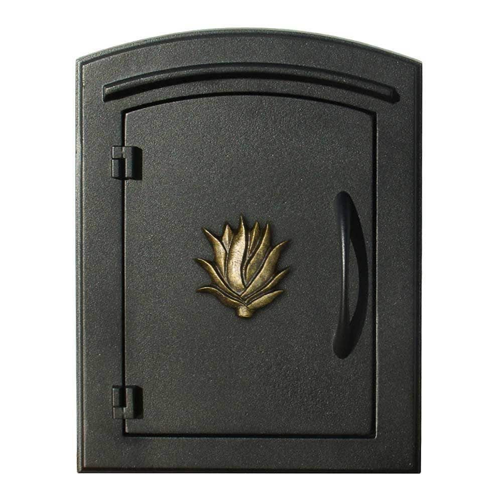 Black Aluminum Column Mount Mailbox with Decorative Agave Logo