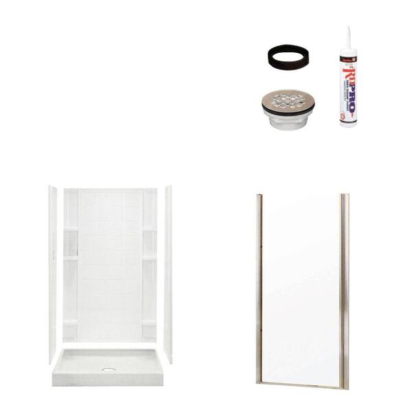 STERLING Ensemble Tile 34 in. x 36 in. x 75-3/4 in. Shower Kit with Shower Door in White/Nickel-DISCONTINUED
