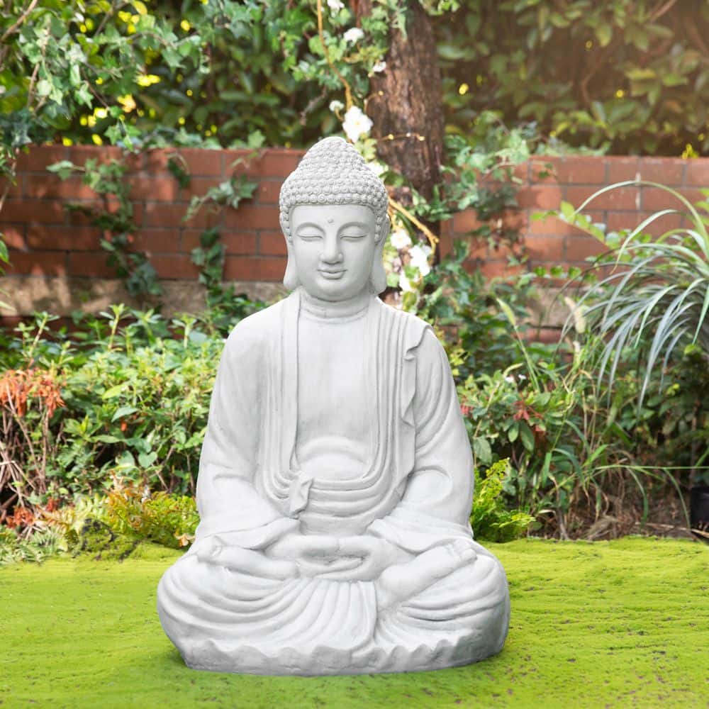 Glitzhome 29.5 in. H Oversized MGO White Meditating Buddha Statue