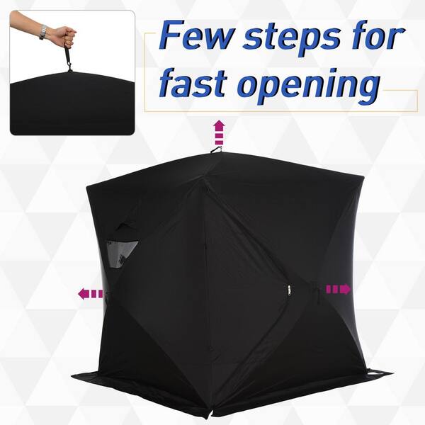 Outsunny 90.5 Pop-up Ice Fishing Shelter Tent for 4 People -40℃ Portable  w/ Carry Bag Zippered Doors Ground Stakes Oxford Fabric
