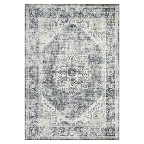 Gray 10x13 Vintage Persian Style Area Rug Faux Cashmere Polyester