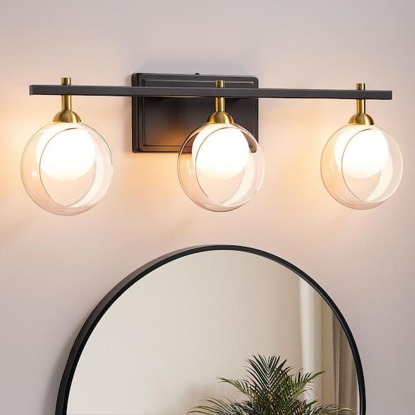 24 in. 3-Light Black Dimmable Vanity Light with Clear Glass Shade