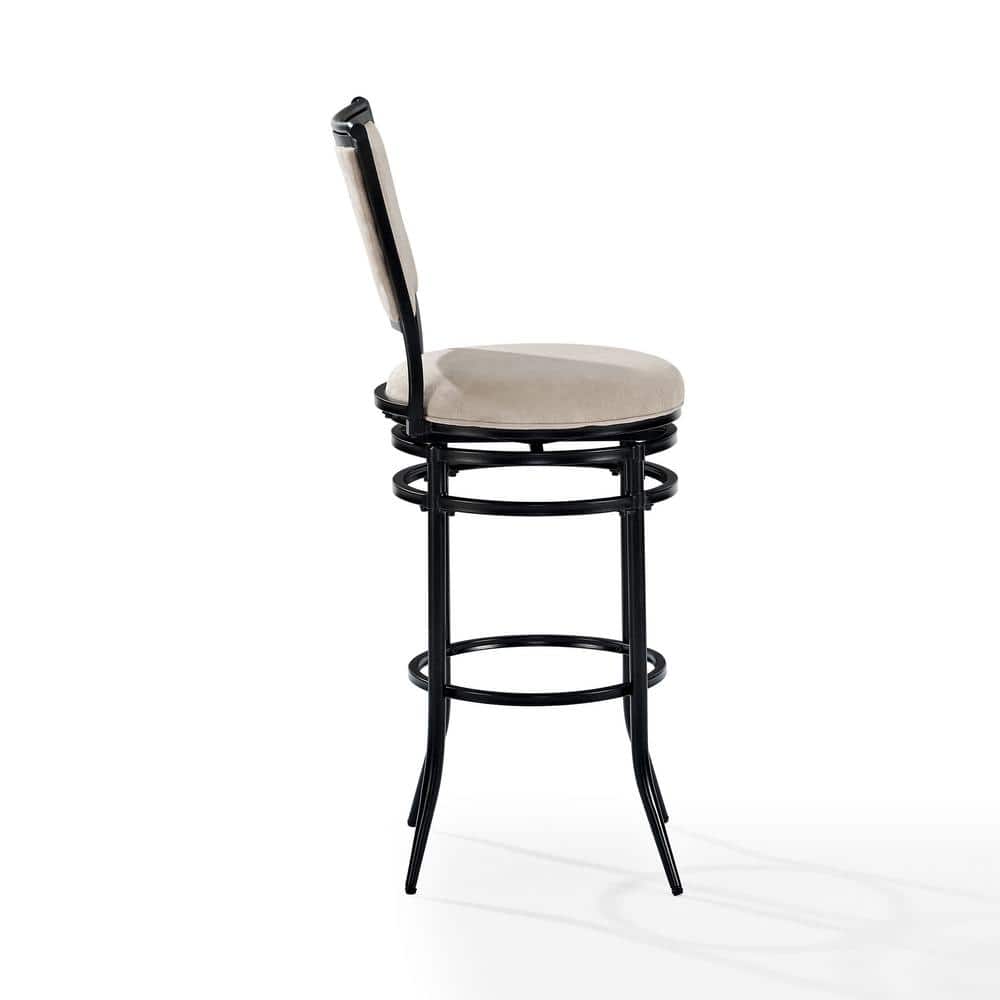 Elegant Flared 30" Swivel Bar Stool in Black with White Leather Cushion