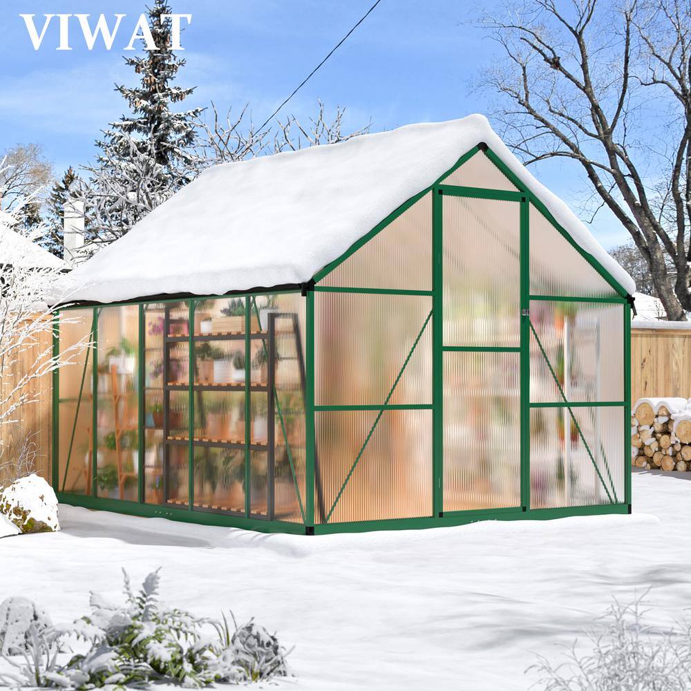 8x10 FT Green Polycarbonate Walk-In Greenhouse with Aluminum Frame