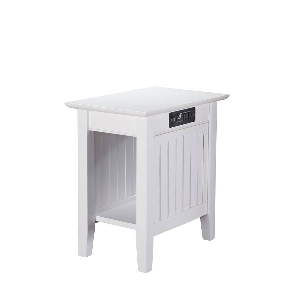 white side table with charging station