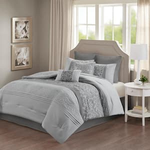 Lynda 8-Piece Grey Polyester Queen Embroidered Comforter Set