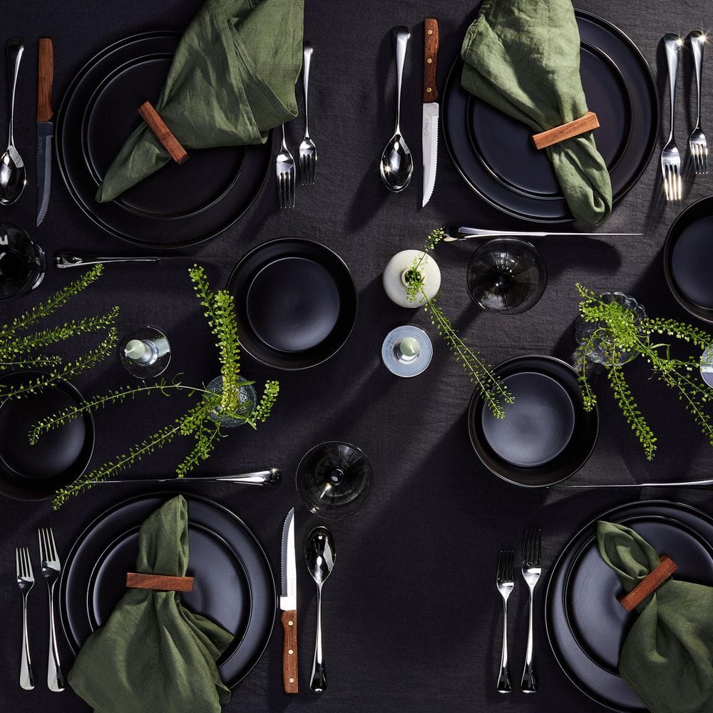 Matte Black Porcelain 16-Piece Outdoor Dinnerware Set