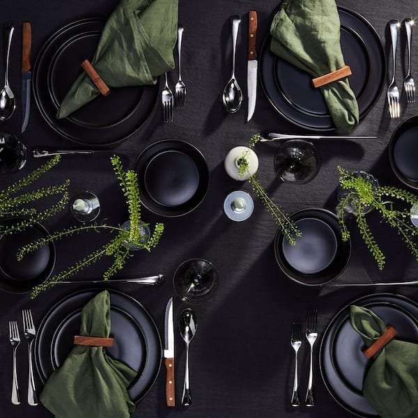 Stone Lain Celina 16-Piece Black Matte Dinnerware Set Stoneware (Service for 4)