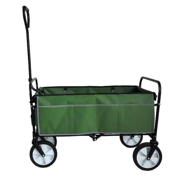 Folding Wagon Garden Shopping Beach Serving Cart (Green)