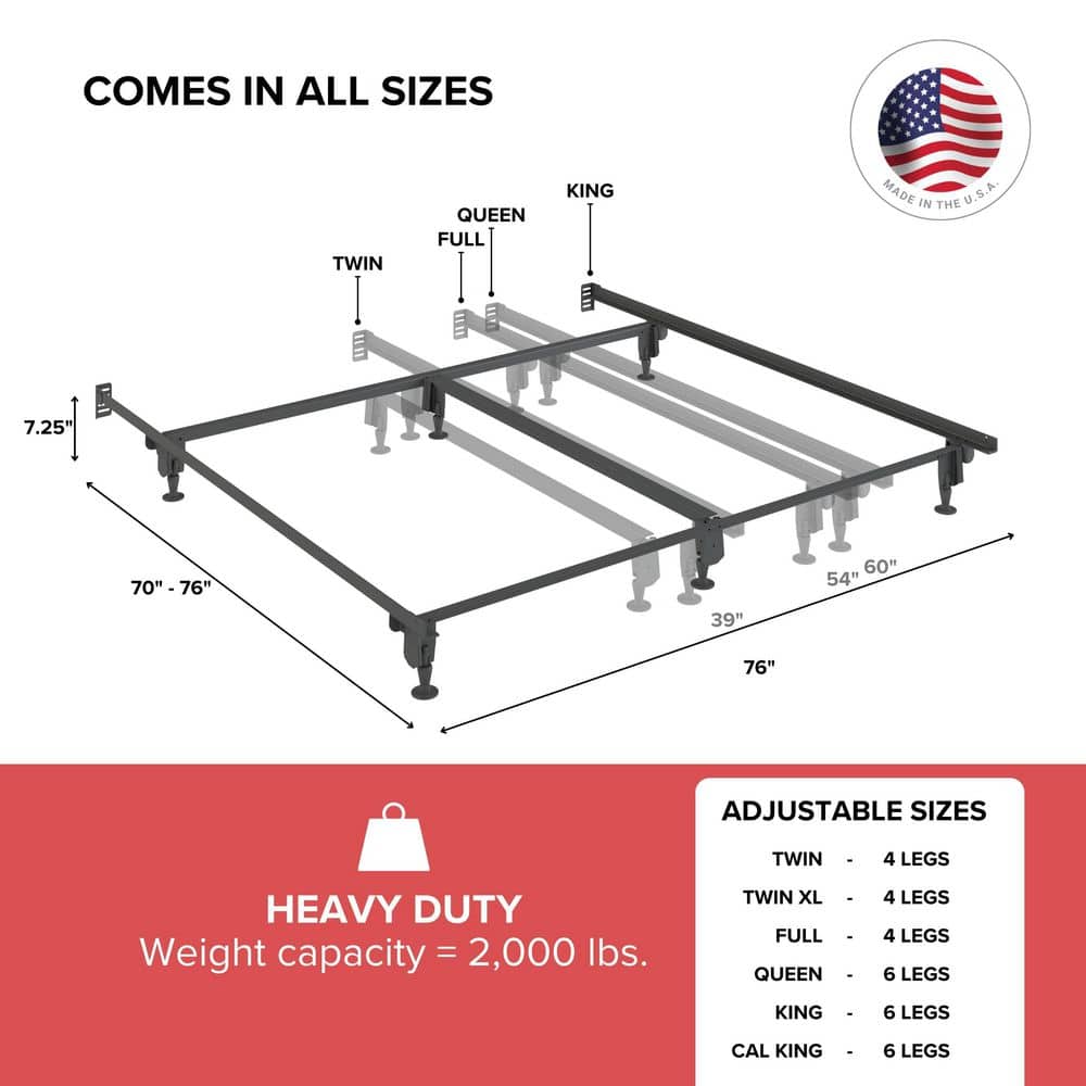 Hollywood Dark Metal Adjustable Bed Frame with Casters