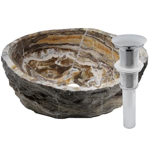 Natural Stone Multi-Color Travertine Onyx Irregular Vessel Sink with Umbrella Dain in Chrome